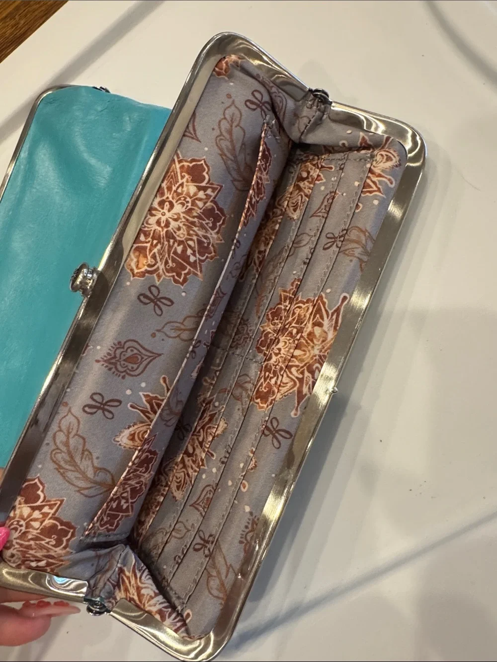 HOBO Turquoise Leather Frame Clutch